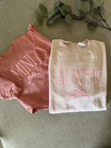 Auntie and Mini Matching Puff Vinyl Apparel / Customized, Crewneck, Bubble Romper, Auntie, Mini, Neutral