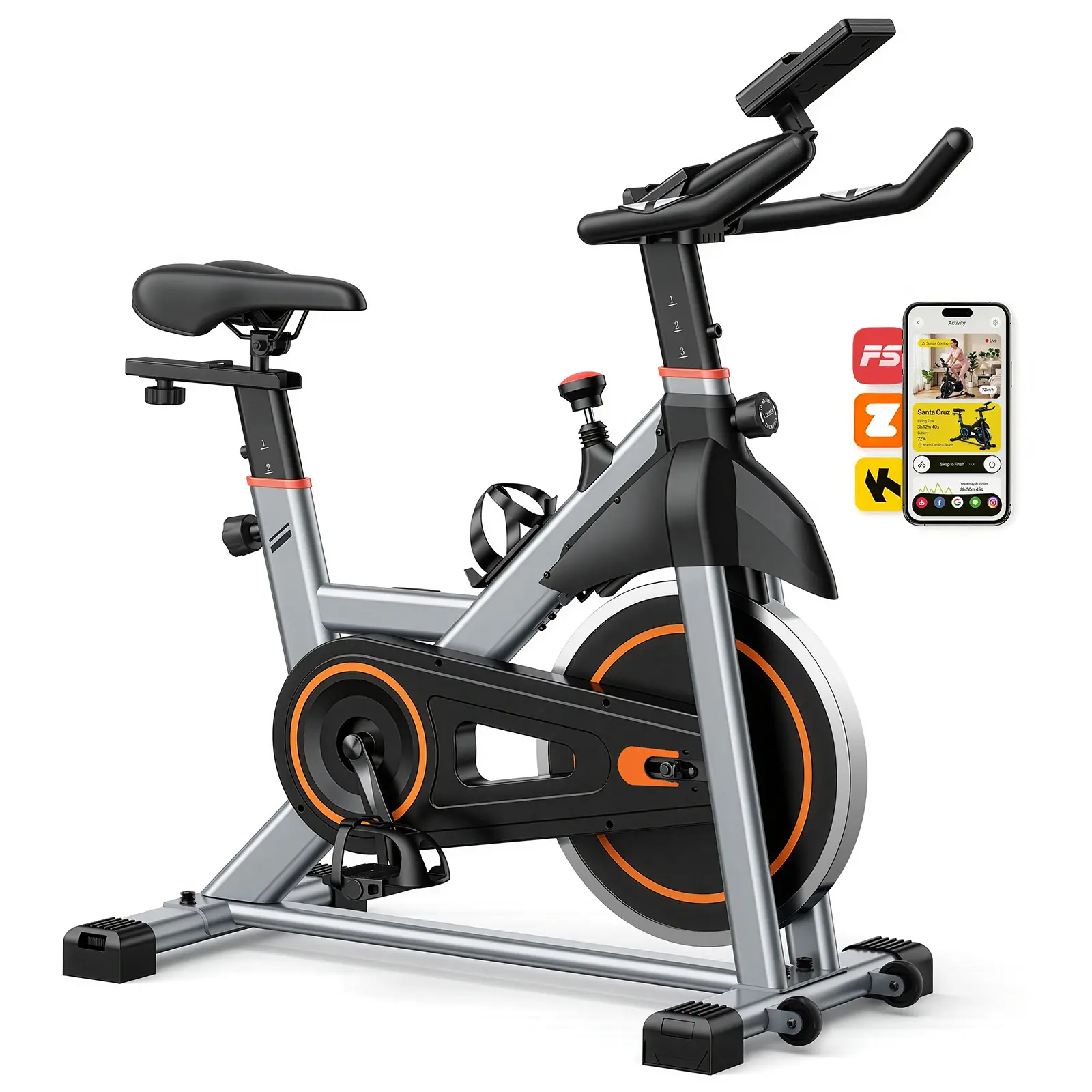 Exercise Bike with APP Control, Brake Pad Stationary Bikes with Quiet Magnetic Resistance, Indoor Cycling Spin Workout Bike with 300.0 lbs Weight Capacity for Living Room, Home, Gym