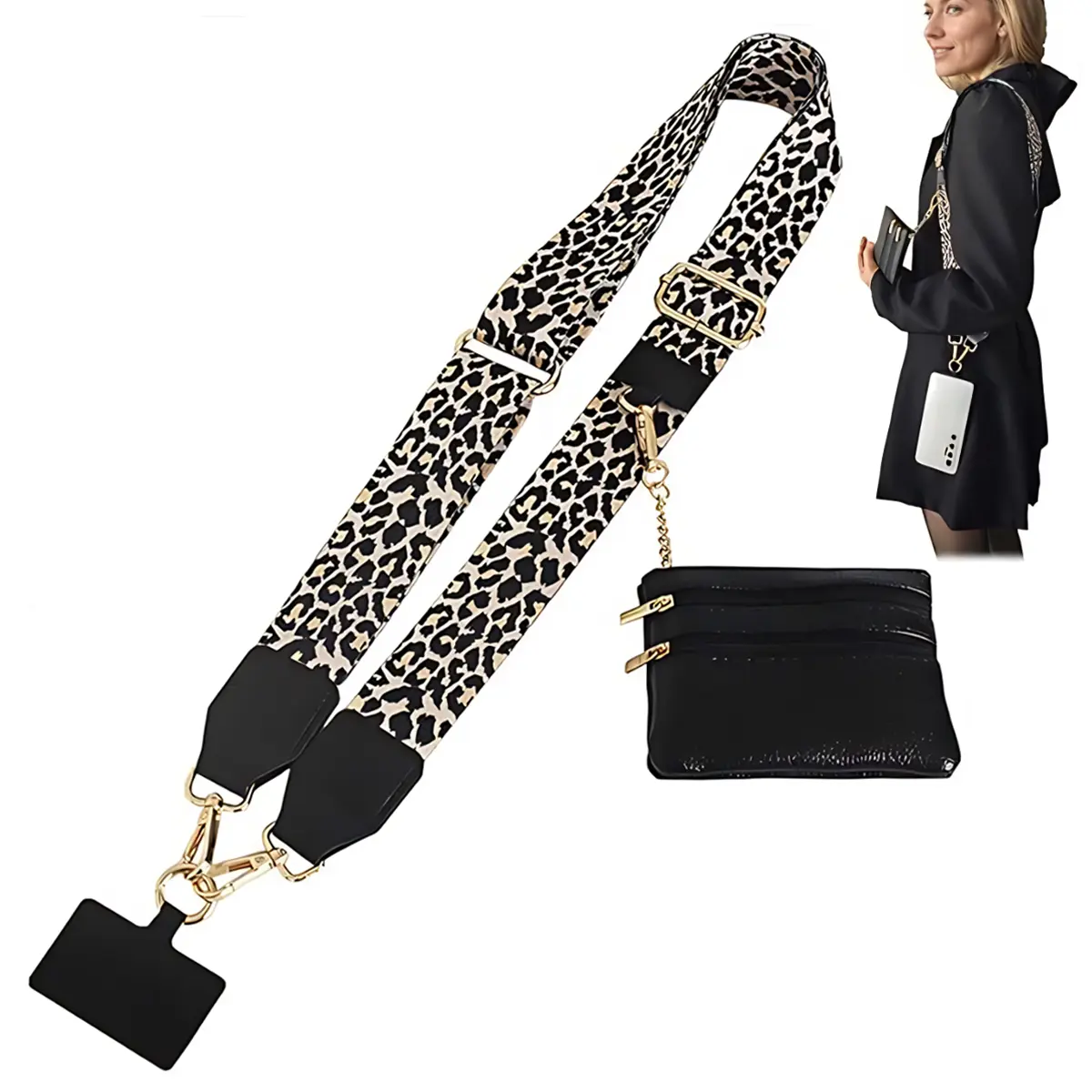 Clip And Go Strap For Phone With Wallet, Phone Strap With Zippered Pouch, Phone Strap Crossbody