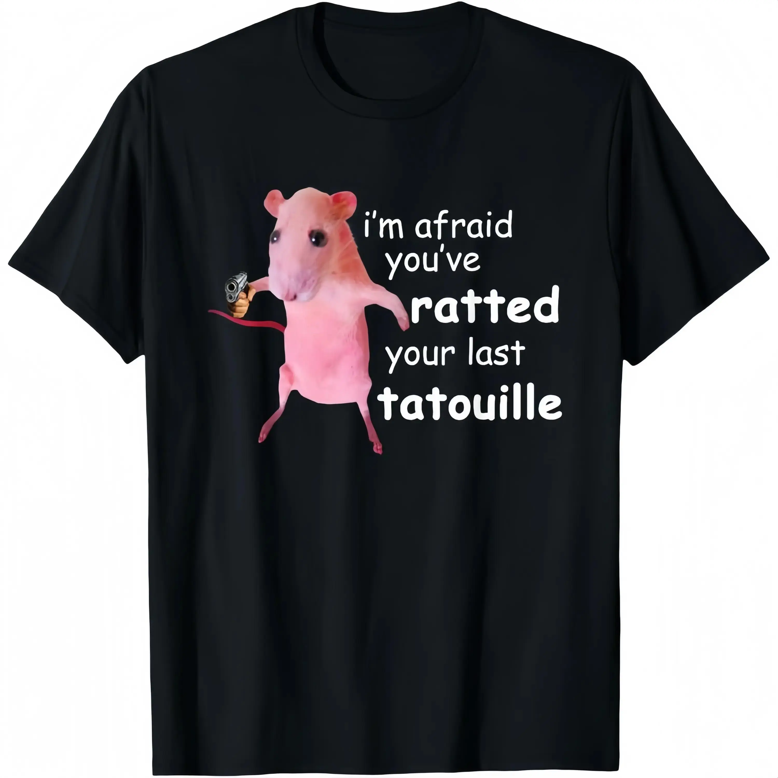 Men's Casual Cotton Flannel Loose T-Shirt - Funny Pink Crewneck Short Sleeve, Soft Breathable Tops, "I'm Afraid You've Ratted Your Last Tatouille" Graphic