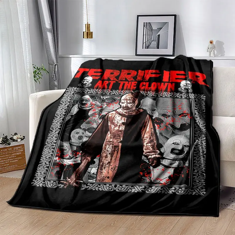 1pc Terrifier Art The Clown Horror Movie Flannel Fabric Throw Blanket - 280GSM Soft, Vibrant Mixed Colors, Bold Print, Retro Glam, Durable, Wrinkle-Resistant, Fade-Resistant, Machine Washable, All Seasons Cozy, for Adults, Halloween Decorations