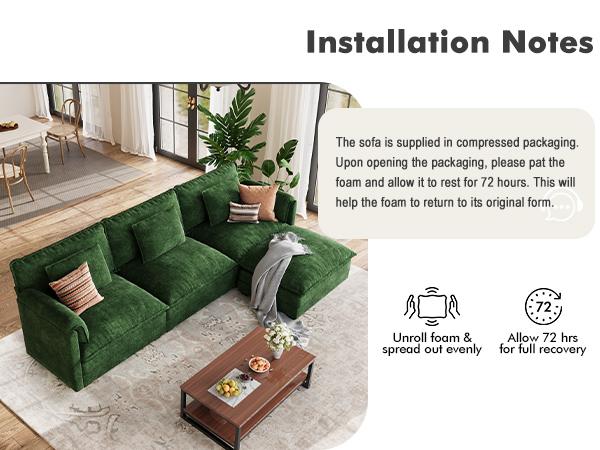 summervibes ABCASA 113" Modular Sectional Sofa, Comfy Cloud Modern Couch, L Shaped Deep Seat Sofa Couches for Living Room, 4-Seater Modern Sofa with Movable Ottoman, DIY Combination, Chenille, Living Room Furniture