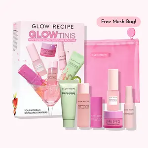 Glow Recipe GlowTinis Mini Skincare Set - Korean Travel-Friendly Routine for Cleansing Treating & Hydrating - Includes Avocado Cleanser Watermelon Toner & More - Best-Sellers