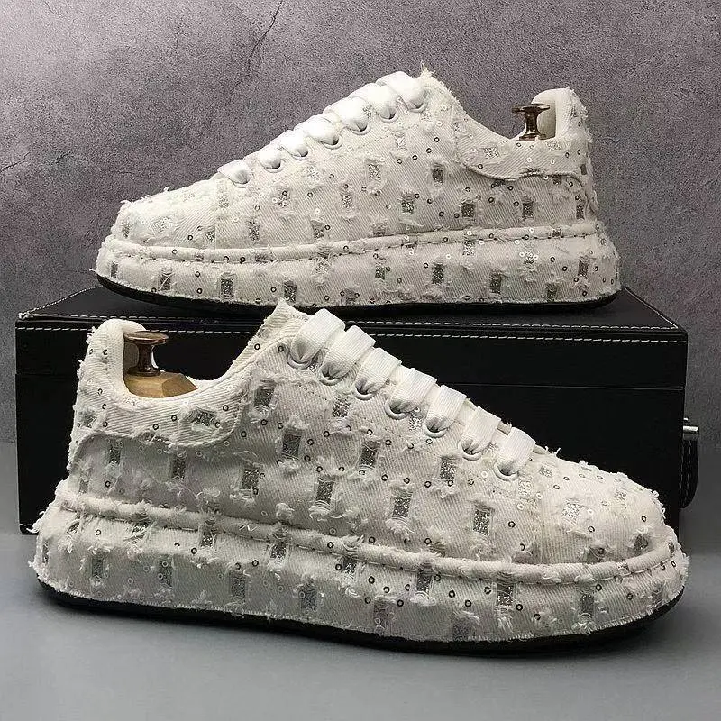Men's platform white sneakers 2025 new style breathable canvas shoes, trendy men's shoes, height-increasing sneakers
