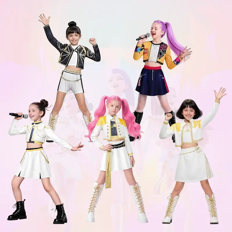 Viral Kpop Demon Hunters Costume for Girls | 3-Piece Dance Set for Halloween, Music Festival & Stage Performance | Trendy Kpop Concert Outfit