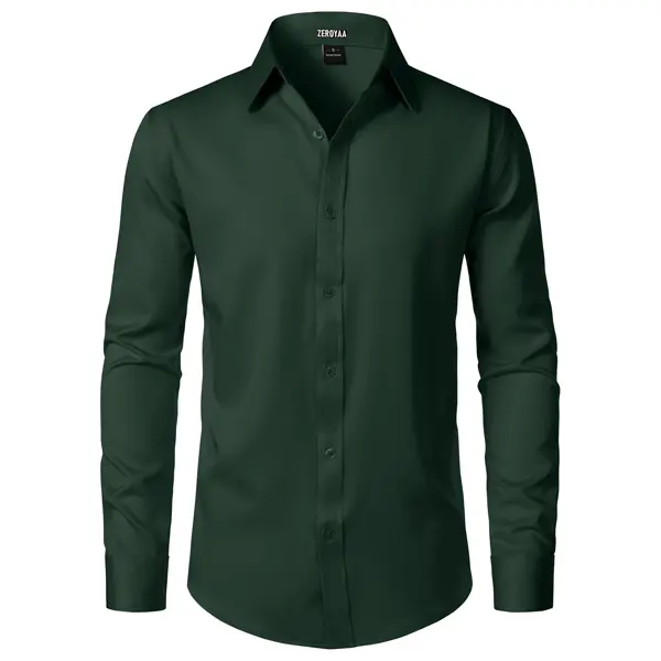 ZEROYAA Men's Fitted Modern Fit Dress Shirt - Classic Plain Long Sleeve, Stretch, Wrinkle-Free, Wash-Free Button Down for Formal Business, Wedding, Office Wear (US Sizes)