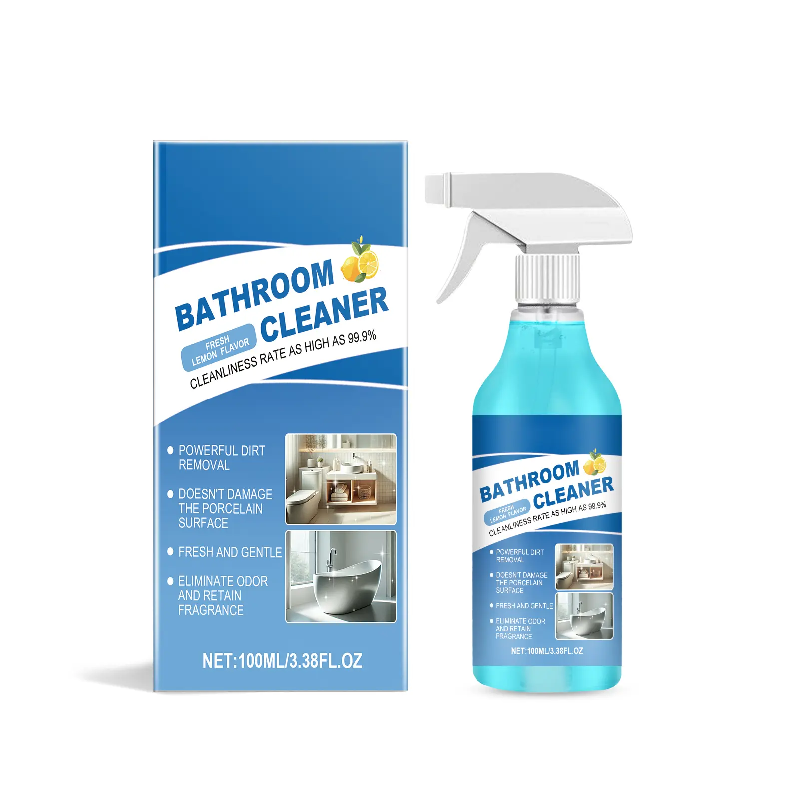 Scented Multi-Purpose Bathroom Spray Cleaner with Brush - Limescale, Grime, Stain Remover for Shower, Tub - Multi-Surface Deep Cleaning Household Solution