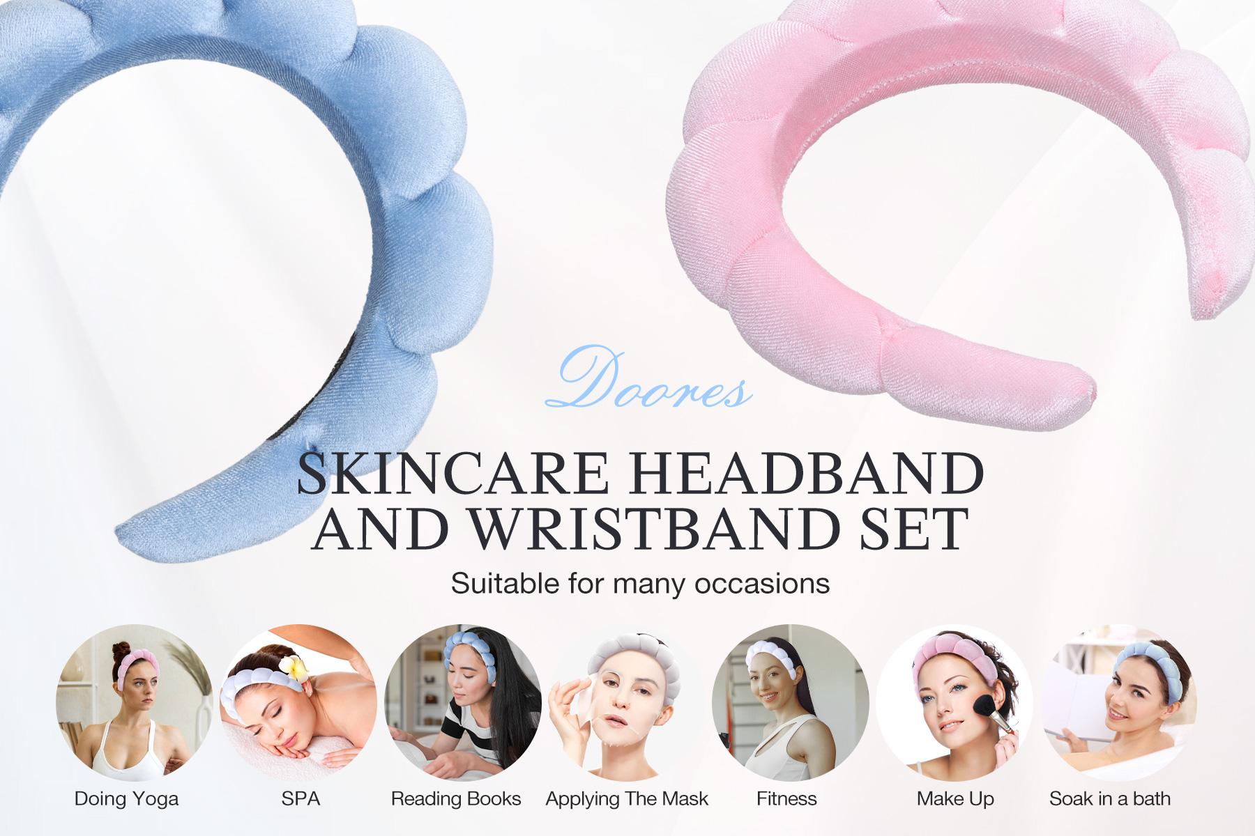 Doores Spa Headband for Women - Makeup Headband & Wrist Washband Set, Ideal for Face Washing, Mother's Day & Teen Gift
