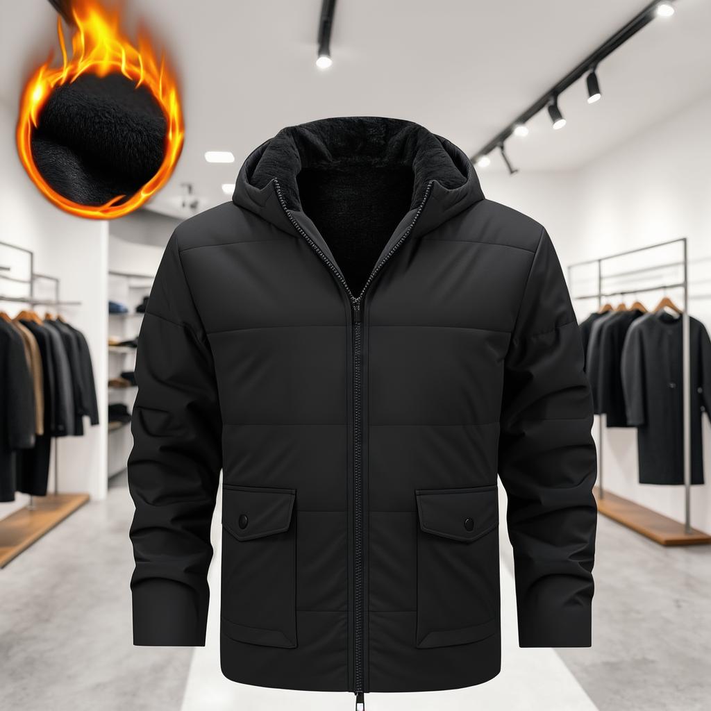 TJL Men's Ultra Warm Thermal Lined Hooded Puffer Jacket - Winter Cozy Zip-Up Coat for Casual Outdoor with Fire Graphic Icon mens Men's Windproof Insulated Hooded Jacket bg a the label mens  zip  up