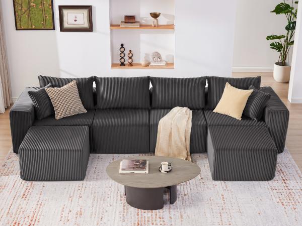 【3 packages】135.4" Cloud Couch Sectional, Modular Sofa with Deep Seat, Plush Corduroy L/U Shaped Boneless Couch, Convertible Sectional Couches for Living Room, 5/6Seat 【3 packages】135.4" Cloud Couch Sectional, Modular Sofa with Deep Seat, Plush Corduroy L/U Shaped Boneless Couch, Convertible Sectional Couches for Living Room, 5/6Seat