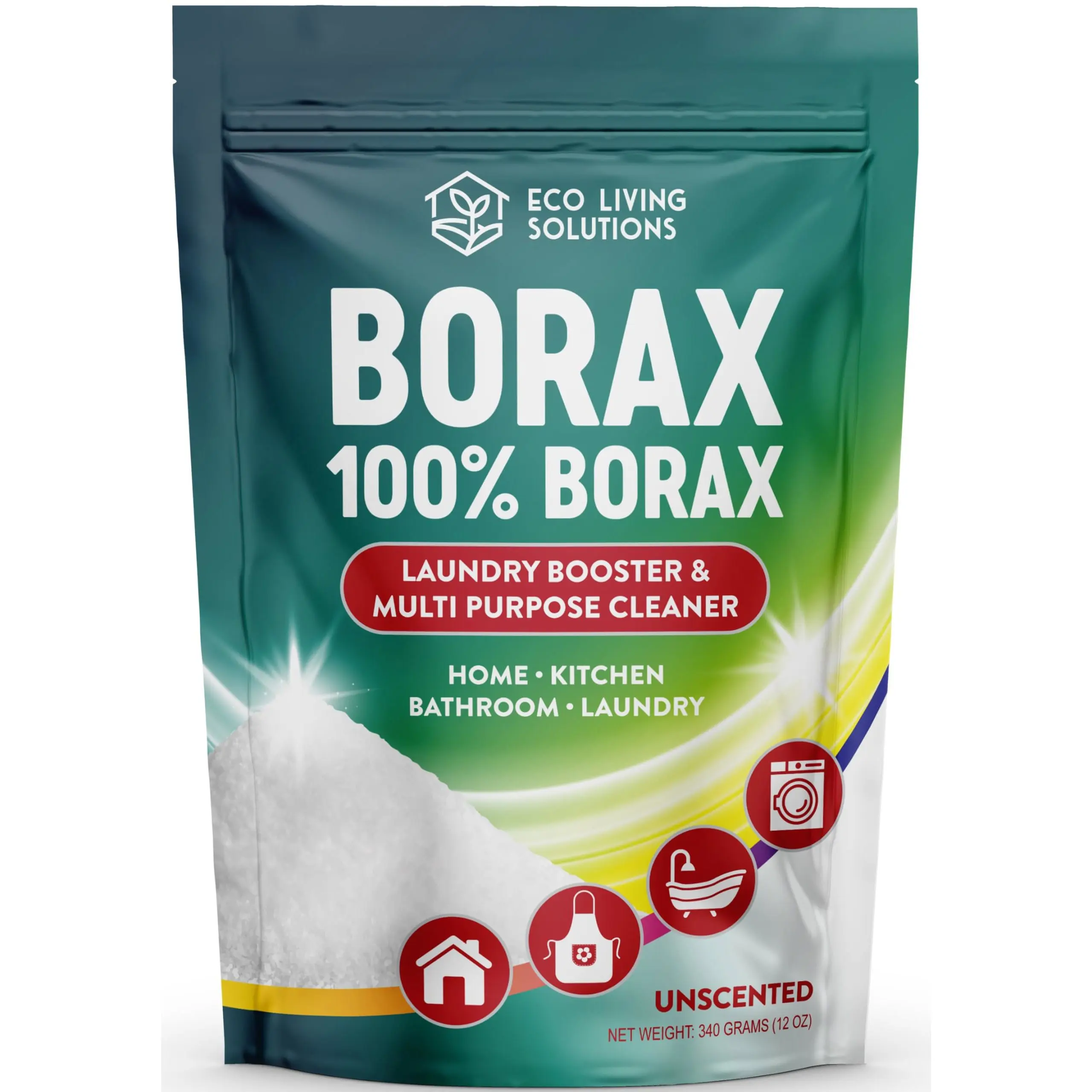 Eco Living Solutions - Borax Powder | Laundry Detergent Powder | Laundry Booster | Great Washing Machine Cleaner | Multi-Purpose Household Cleaner (12 oz)