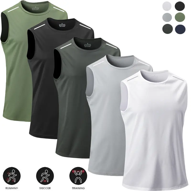 5-Pack Ice Silk Athletic Tank Tops, Breathable Lightweight Workout Vests for Gym & Running Enthusiasts white tee Yoga Gym Activewear Stretchable Activewear