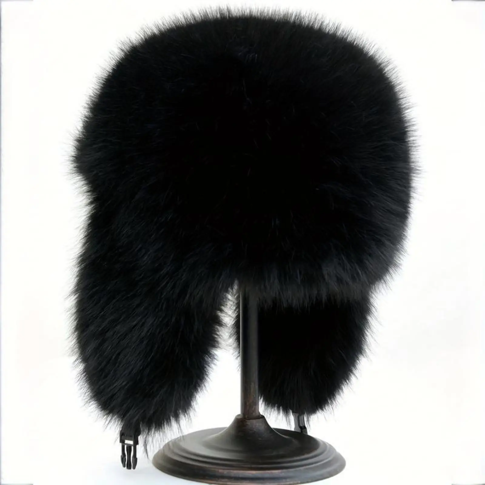 Unisex Vintage Thick Faux Fur Ushanka Hat - Polyester Retro Warm Pilot Cycling Warm Cap with Ear Coverage, Hook & Loop Closure, Elastane Fitted Secured Fit, Outdoor Daily Wear Automotive & Motorcycle Protective Headwear