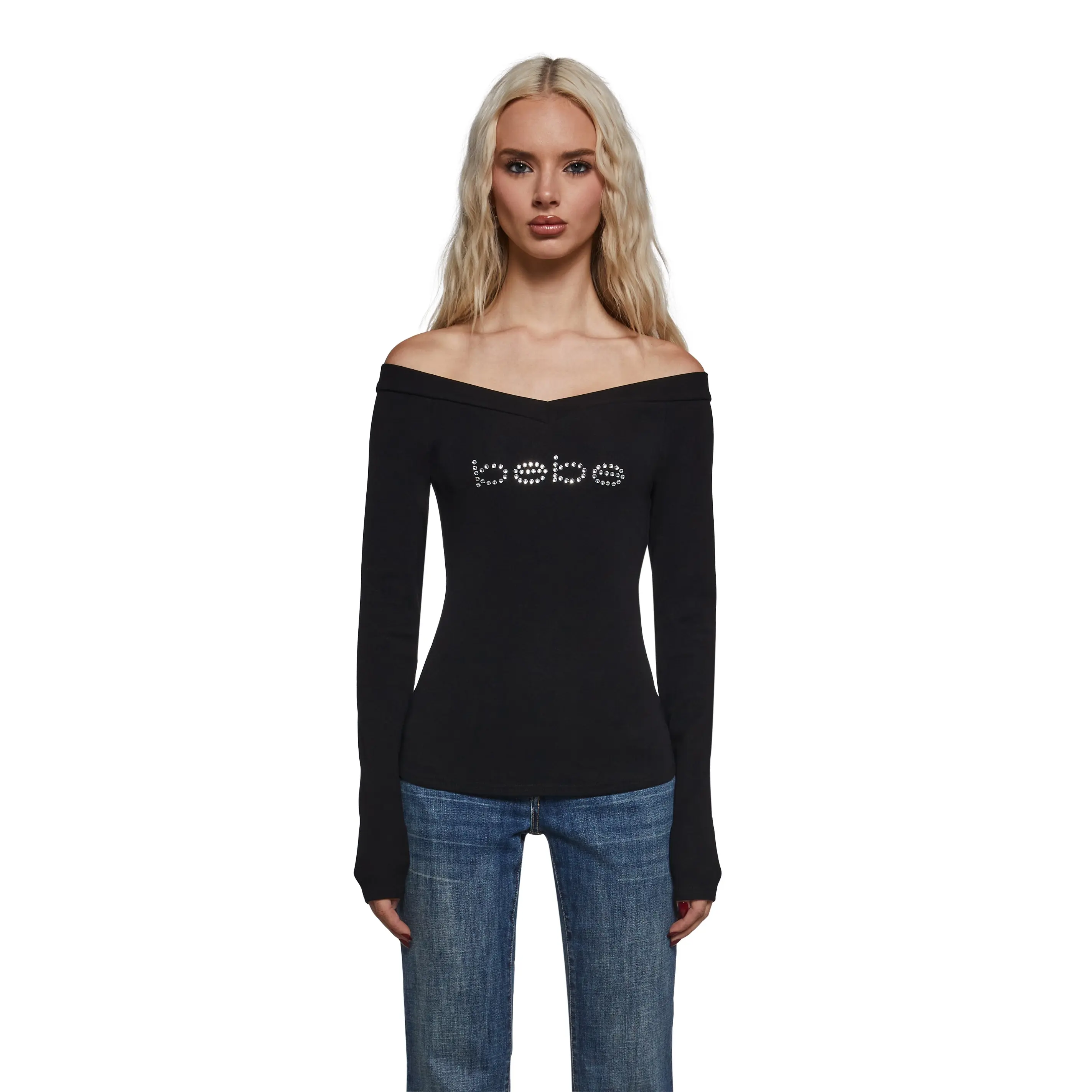 Logo Off The Shoulder Top - Black