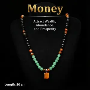 Money Attraction Necklace With GreenAventurine & Tiger Eye Pendant Healing Crystal Stone ,Anniversary, Vacation &Theme Parties  Charms  Crystal bracelet,Long Chain,Sweater chain,Ideal Gift  for Men and Women perfect family casual style dupe jewelry chunky