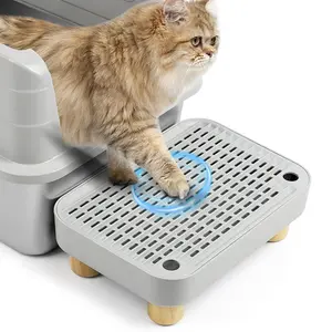 Cat Litter Box Step Ramp, Cat Litter Catcher Mat with Wooden Feet, Filter Function, Pedal Stool for Self-Cleaning Litter Box, Ideal for Kitten & Elderly Cats