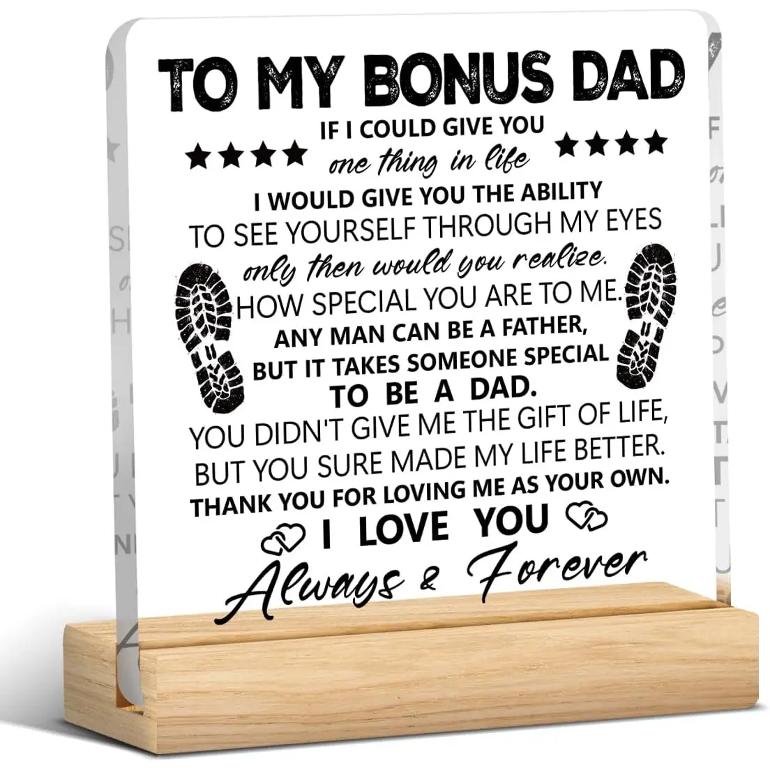 Bonus Dad Gifts from Stepdaughter Stepson, Christmas Gifts for Stepdad, Best Birthday Fathers Day Valentines Gift for Stepped Up Dad Acrylic Decor 4 x 4 inches