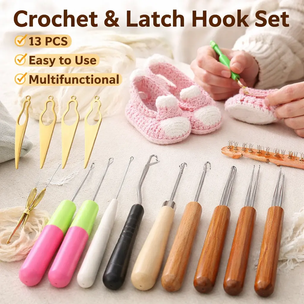 13pcs Multifunctional Stainless Steel Haircare Dreadlock Interlocking Tool Set with Comfortable Grip - Braiding Tools, Crochet Hooks, Bent Latch Hooks, Hair Needles for Adults' Loose Locs Maintenance, Hair Extensions, Polished Grip