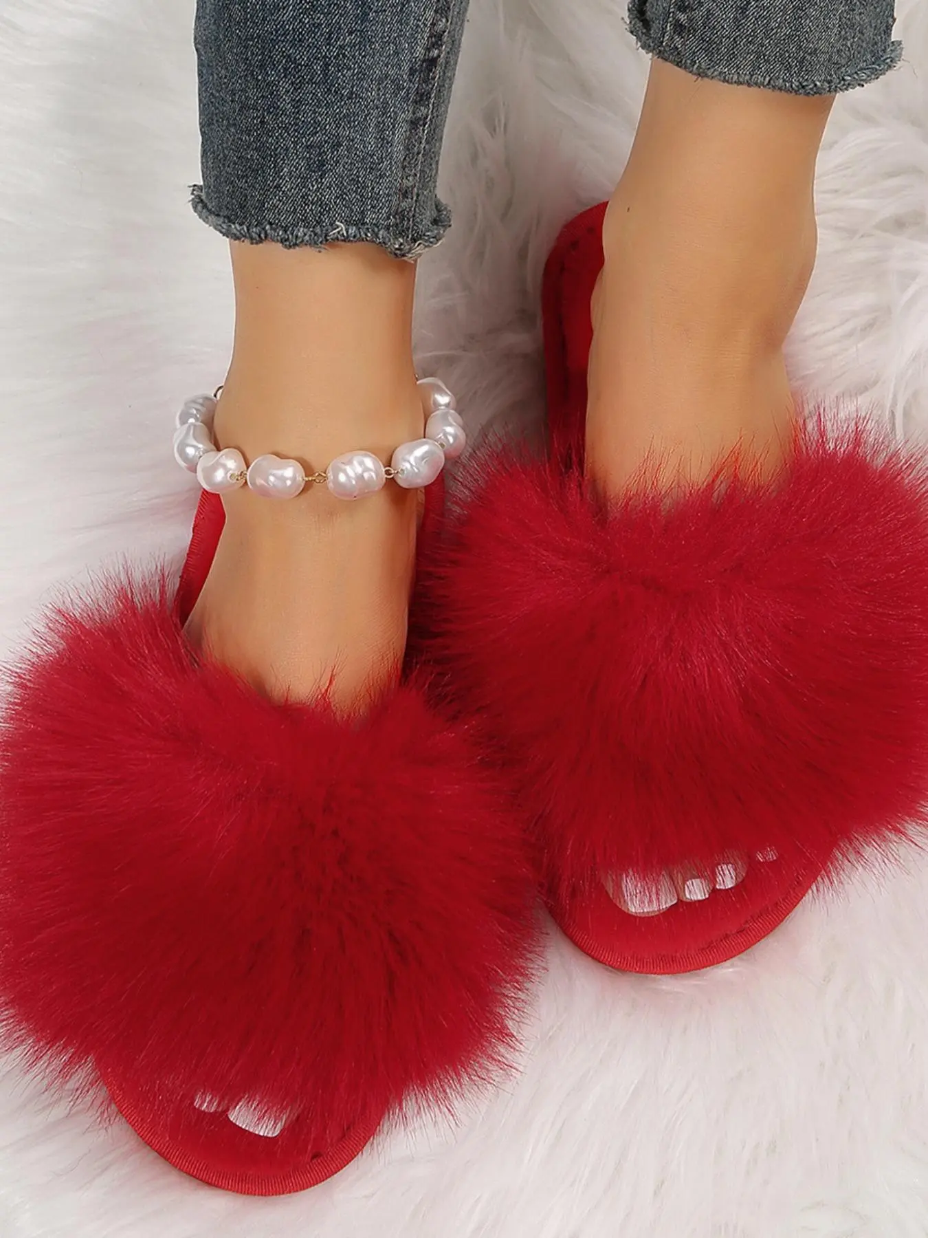 Women's Fashionable Faux Fur Fluffy Home Slippers, Casual Soft Plush Slippers, All-match Women Shoes for Indoor Outdoor Wear, Ladies Slippers, Fuzzy Fashion Slippers, Fluffy House Slippers