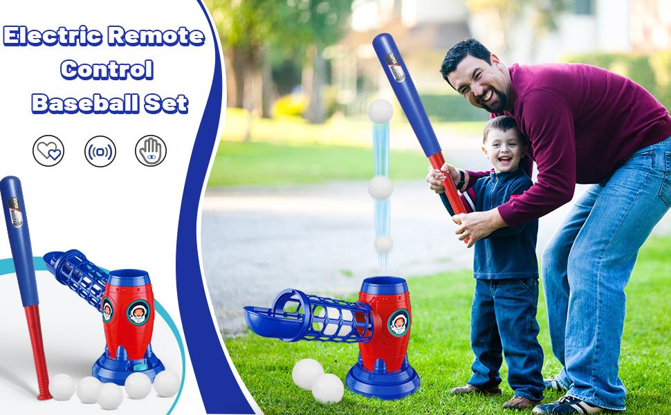 Kids Electronic Baseball Pitching Machine - Auth Pitching Machine with 5 Plastic Baseballs Included -Ages 3+ Perfect Holiday Gift