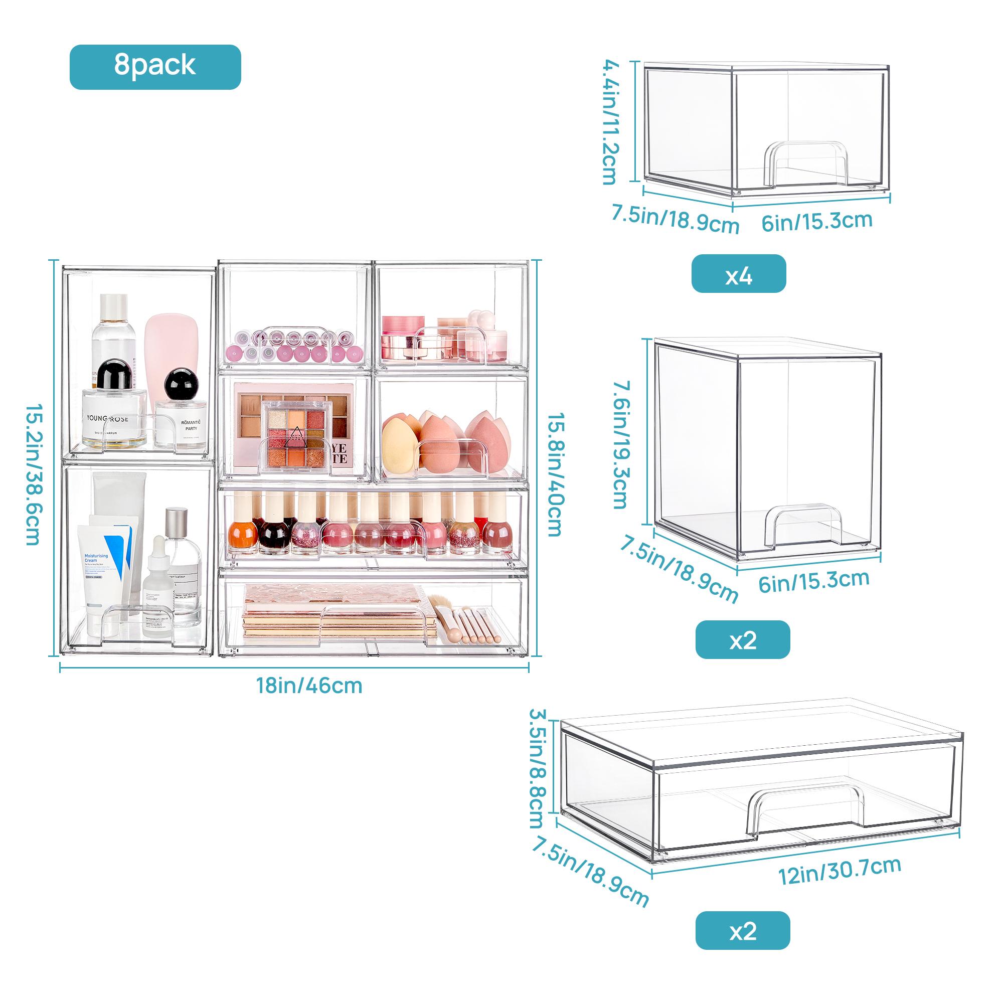【Bottles Station】Vtopmart Stackable Nursery Set of 5/8 Clear Plastic Organizer Bins for Makeup Beauty Supplies Vanity Bathroom Cabinet Pantry, Multi-Size Flexible Design BPA-Free Safe Water&Dust Proof,dorm essentials,home decor