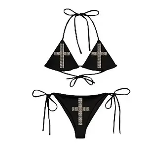 Y2K swimsuit tie emo girl spicy Retro 2000s female punk new beach swimsuit Gothic fashion hot brick print Grunge swimsuit bikini