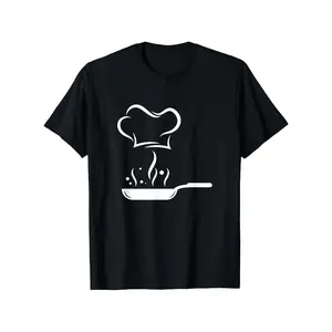 Mens Black Round Neck Cotton Chef Shirt Regular Fit Comfortable Breathable Kitchen Cooking Apparel