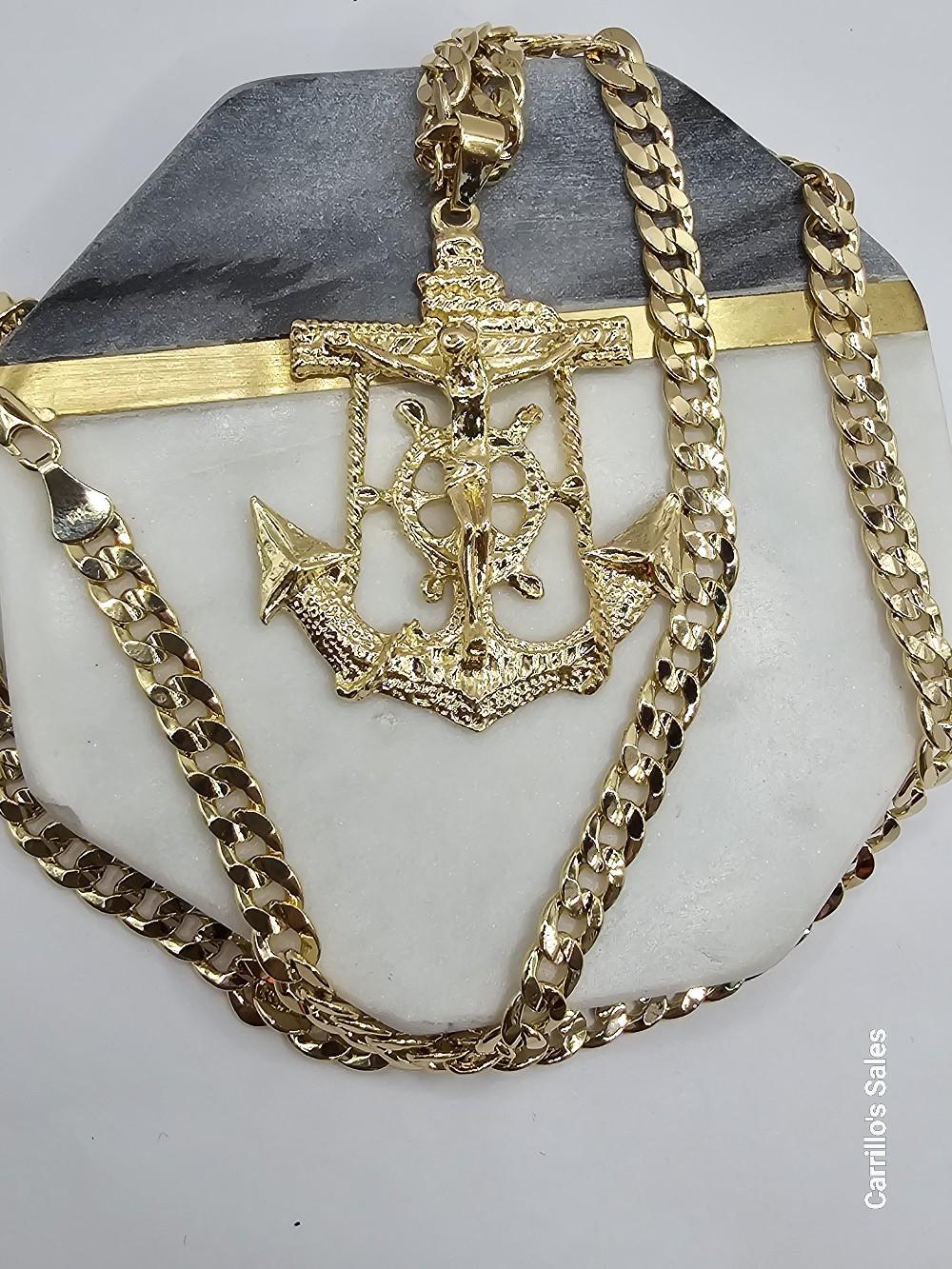 CHRIST ON THE CROSS Cuban link necklace style gold-plated 24"inches