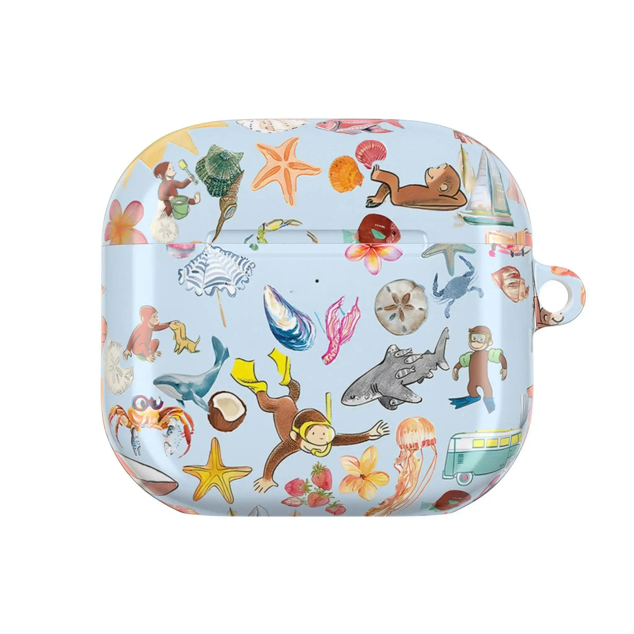 Curious George Monkey AirPods Case, Aesthetic Sea Life Shark Whale Accessory, Nostalgic Storybook Monkey Shell Cover for AirPods 4 Airpods 3 AirPods 1st Gen 2nd Gen Airpods Pro 2 AirPods Pro Gen 3