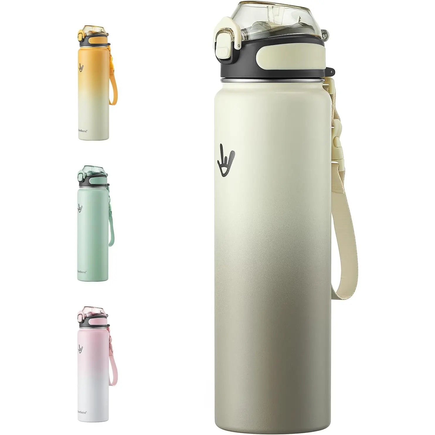 Insulated Water Bottle, 32 oz Stainless Steel Water Bottles with Carrying Strap, Double-Wall Vacuum Insulation Thermos, Leakproof  Bottle with Straw, Keep Drinks Hot or Cold for Hours