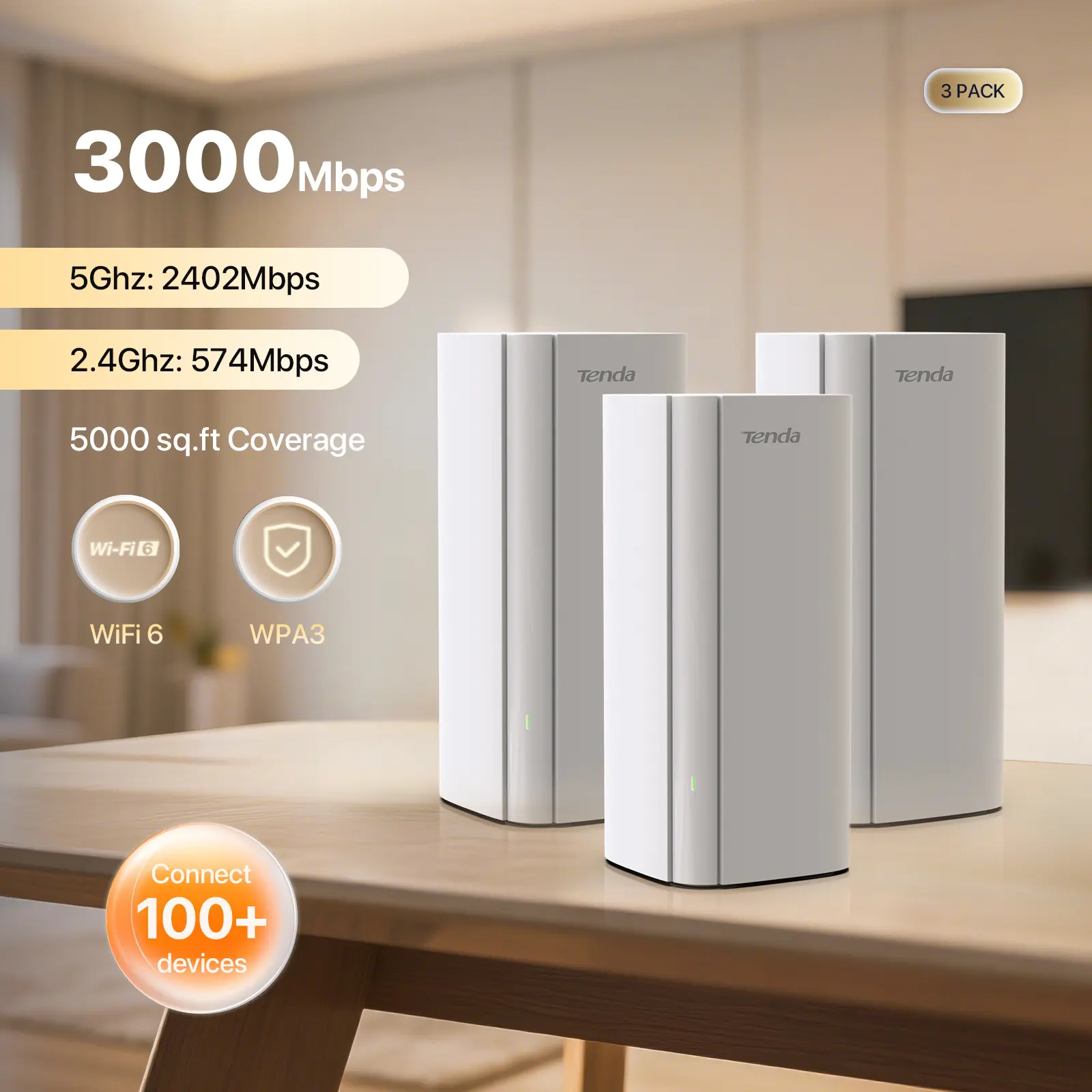 Tenda Nova MX12 3-Router AX3000 Speed WiFi 6 Mesh WiFi Routers for Home - 7000 sq.ft Coverage, 1.7 GHz Quad-Core CPU, Dual-Band for 160+ Devices, Internal Antennas, Parental Control, AP Mode, Alexa Compatible, Beamforming, Built-In Security, 3 Routers