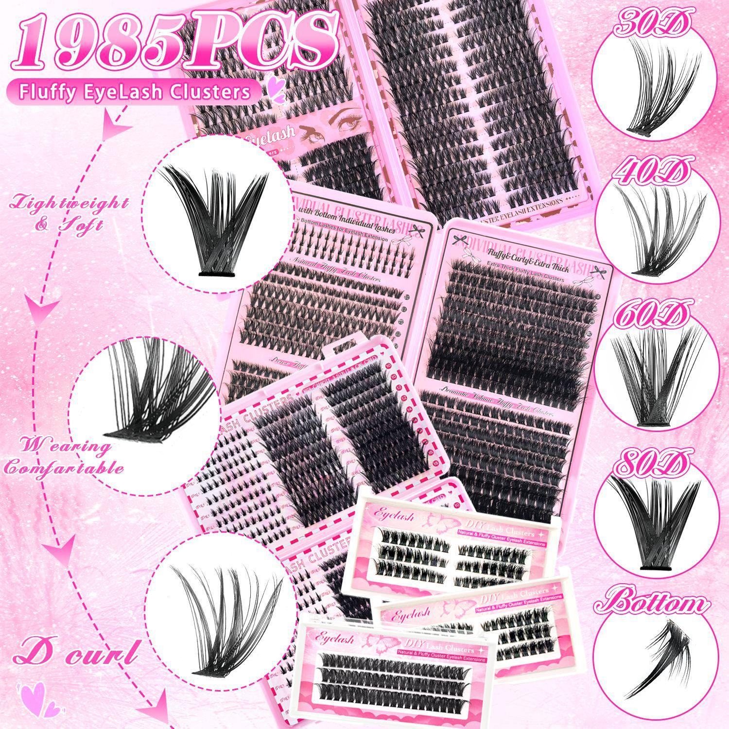 2080Pcs Fluffy Lash Clusters Kit Manga/Cat Eyes/Natural/Dense/Thick/Dramatic/Bottom Lashes Eyelash Clusters 9-18mm 30D 40D 80D 100D DIY Lashes Cluster Eyelash Extensions Kit Individual D Curl False Eyelashes with 2 Bond&Seal 2 Remover 2 Tweezers 5 Brushes 2080Pcs Fluffy Lash Clusters Kit Manga/Cat Eyes/Natural/Dense/Thick/Dramatic/Bottom Lashes Eyelash Clusters 9-18mm 30D 40D 80D 100D DIY Lashes Cluster Eyelash Extensions Kit Individual D Curl False Eyelashes with 2 Bond&Seal 2 Remover 2 Tweezers 5 Brushes