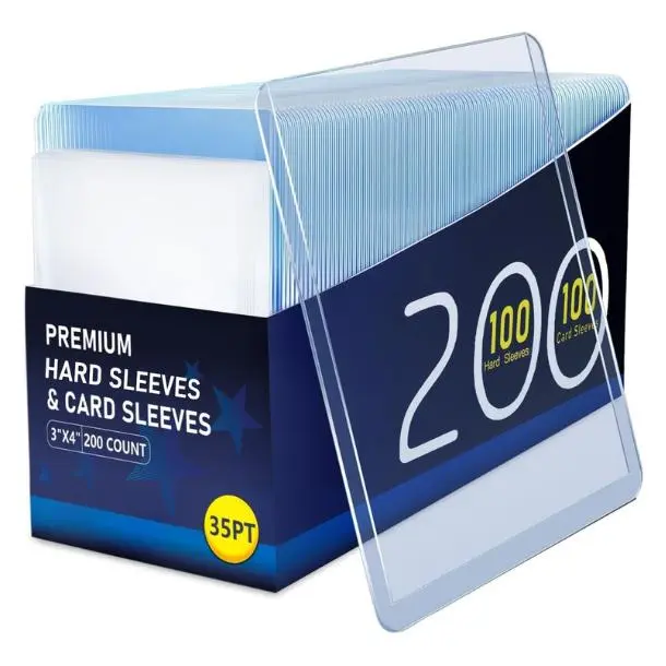 200 Hard Plastic Card Sleeves, Premium Card Sleeves, 3"x 4" Baseball Cards Protectors Plastic, Sports Trading Baseball Game Holder (100 Hard Sleeve + 100 Soft Sleeve)