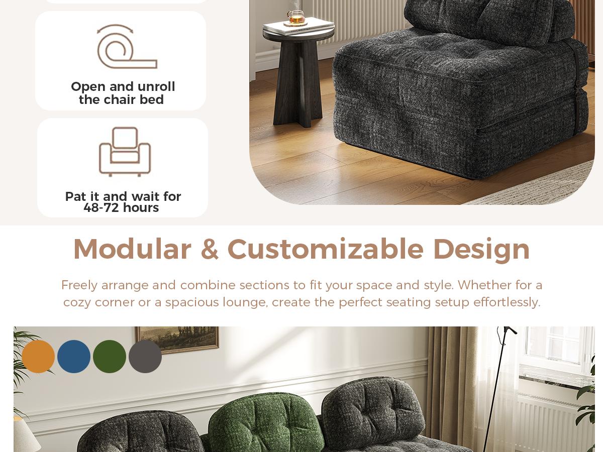 Summervibes Dowinx Foldable Velvet Sofa Bed: Modern Single Design for Apartments, Living Room, Bedroom - Comfy Lounge & Gaming Couch for Kids/Adults