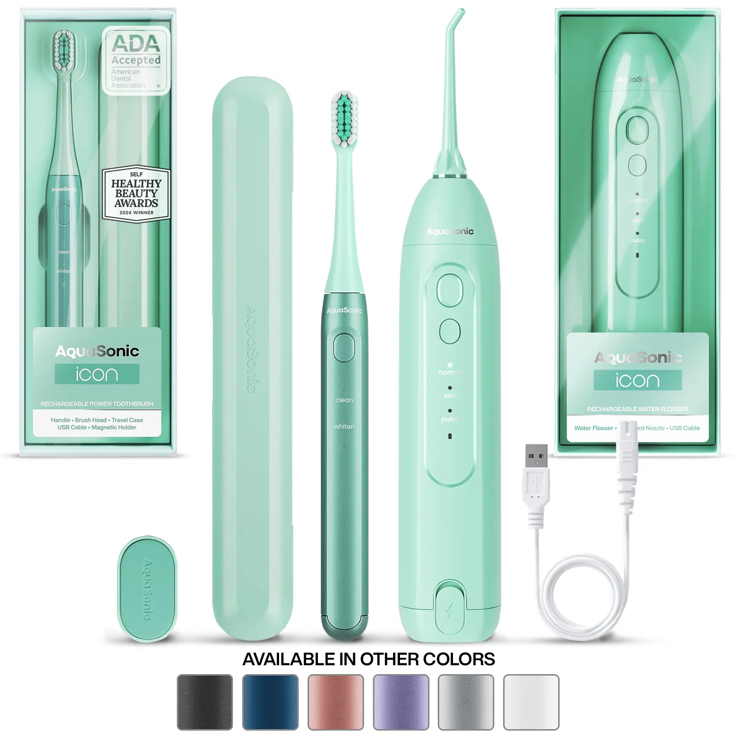 Icon Electric Toothbrush & Water Flosser Bundle - Travel case, charging cord Daily Oral Daily Oral Cleansing | AquaSonic