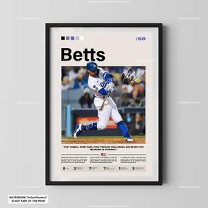 [Sale Up To 40%] [Unframe] Mookie Betts Los Angeles Baseball Poster, Los Angeles Baseball Wall Art, Professional Athlete Portrait, Baseball Action Illustration, Modern Sports Decor