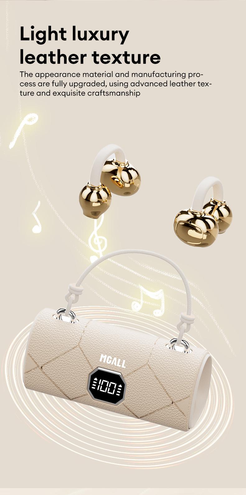 MGALL X22 Fashionable Clip-On Wireless Headphones with Handbag‑Style Light‑Luxury Leather Texture, Comfortable Fit, 2025 Bluetooth 6.0, LED HD Display, HiFi Sound, Sport & Travel Ready, Perfect Gift for Girlfriend, Audio Earbuds for Music & Calls