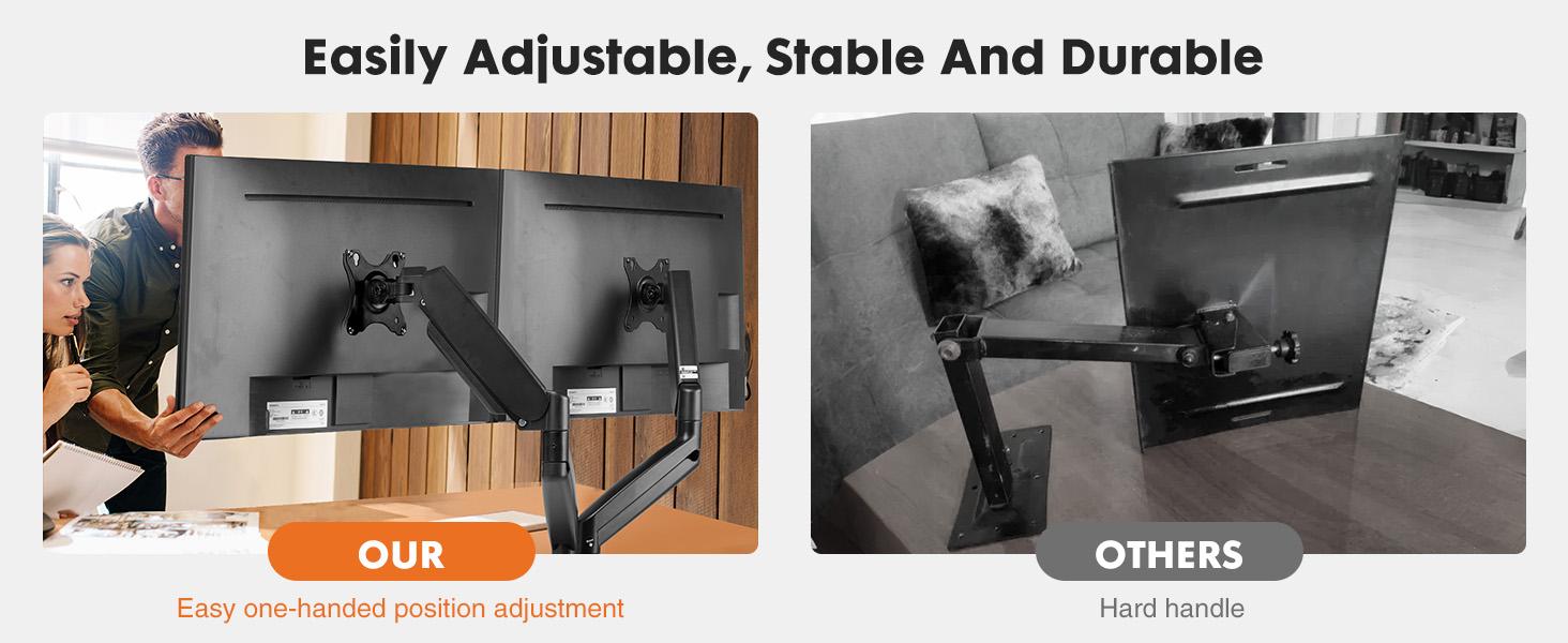 Sweet Furniture Adjustable Gas Spring Monitor Arm Stand with VESA Bracket, Height Adjustment, Clamp/Grommet Base, Freely Adjustable Design Sweet Furniture Adjustable Gas Spring Monitor Arm Stand with VESA Bracket, Height Adjustment, Clamp/Grommet Base, Freely Adjustable Design