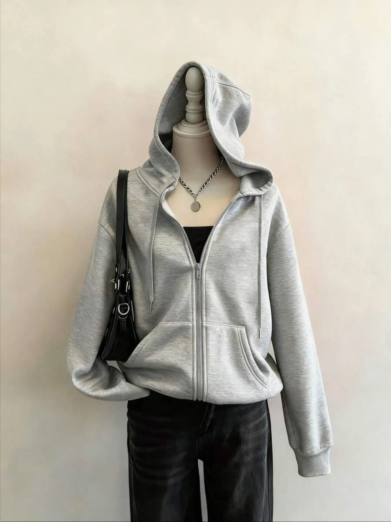Women's Casual Everyday Basic Loose Fit Boxy Relaxed Casual Hooded Sweatshirts Long Sleeve with Zipper & Pockets, Warm Fleece Lined Pullover for Fall Winter, Vintage Style College Windbreaker, Womenswear