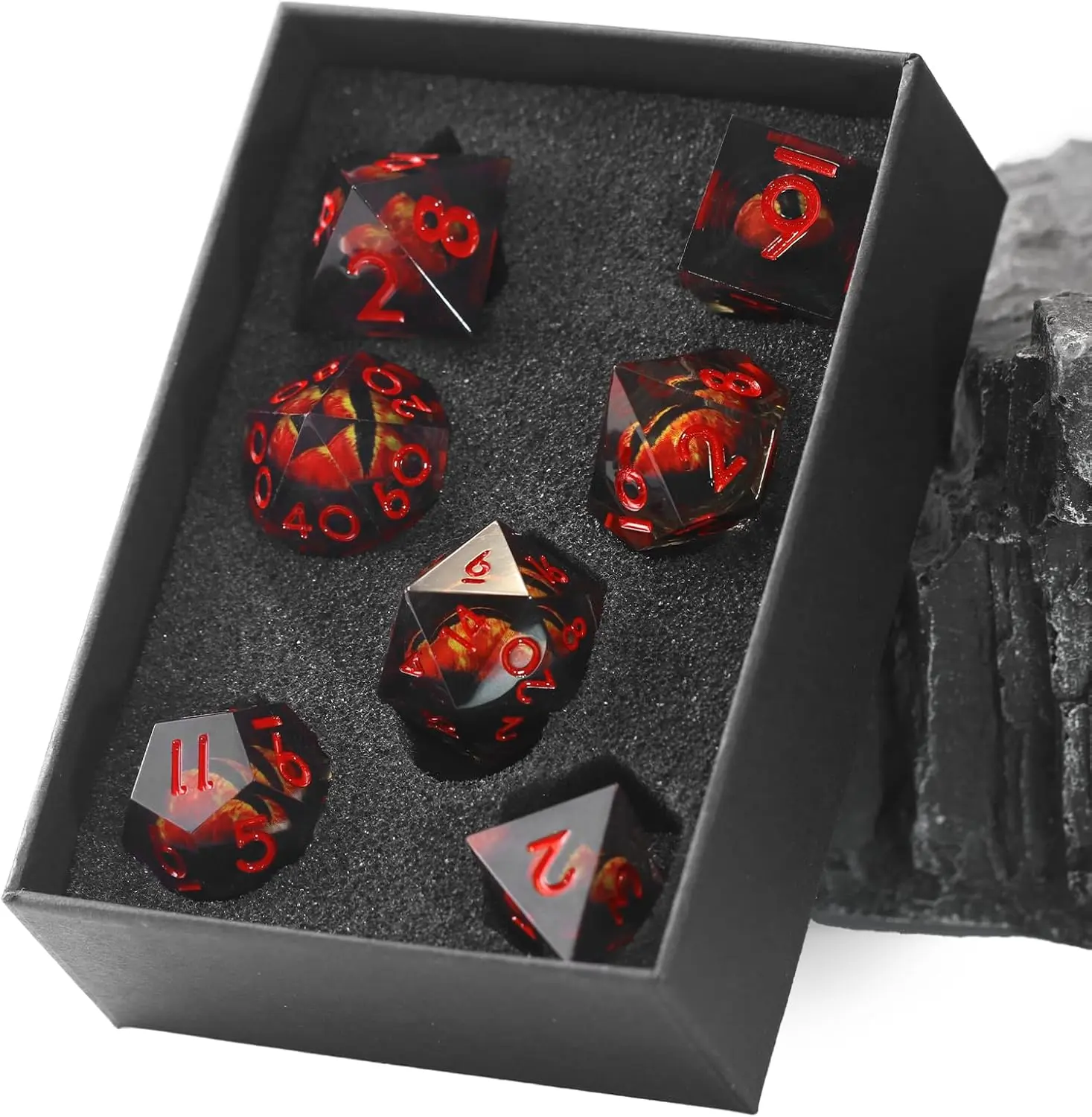 Liquid Core DND Dice, Dragon Eye Dice Set D and D Sharp Edge Resin Dungeons and Dragons Dice Polyhedral Beholder's Ttrpg Die Role Playing RPG D and D Dice (Red) gift