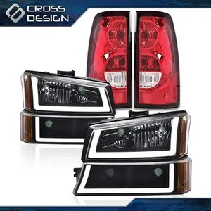CROSSDESIGN Fit For 2003-2007 Chevy Silverado LED DRL Headlights & Signal Lamps & Tail Light