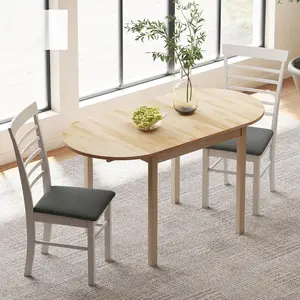 Solid Wood Folding Dining Table Drop Leaf Kitchen Dining Room Desk for Small Spaces Expandable Round Table for Home Apartment Office Natural Finish
