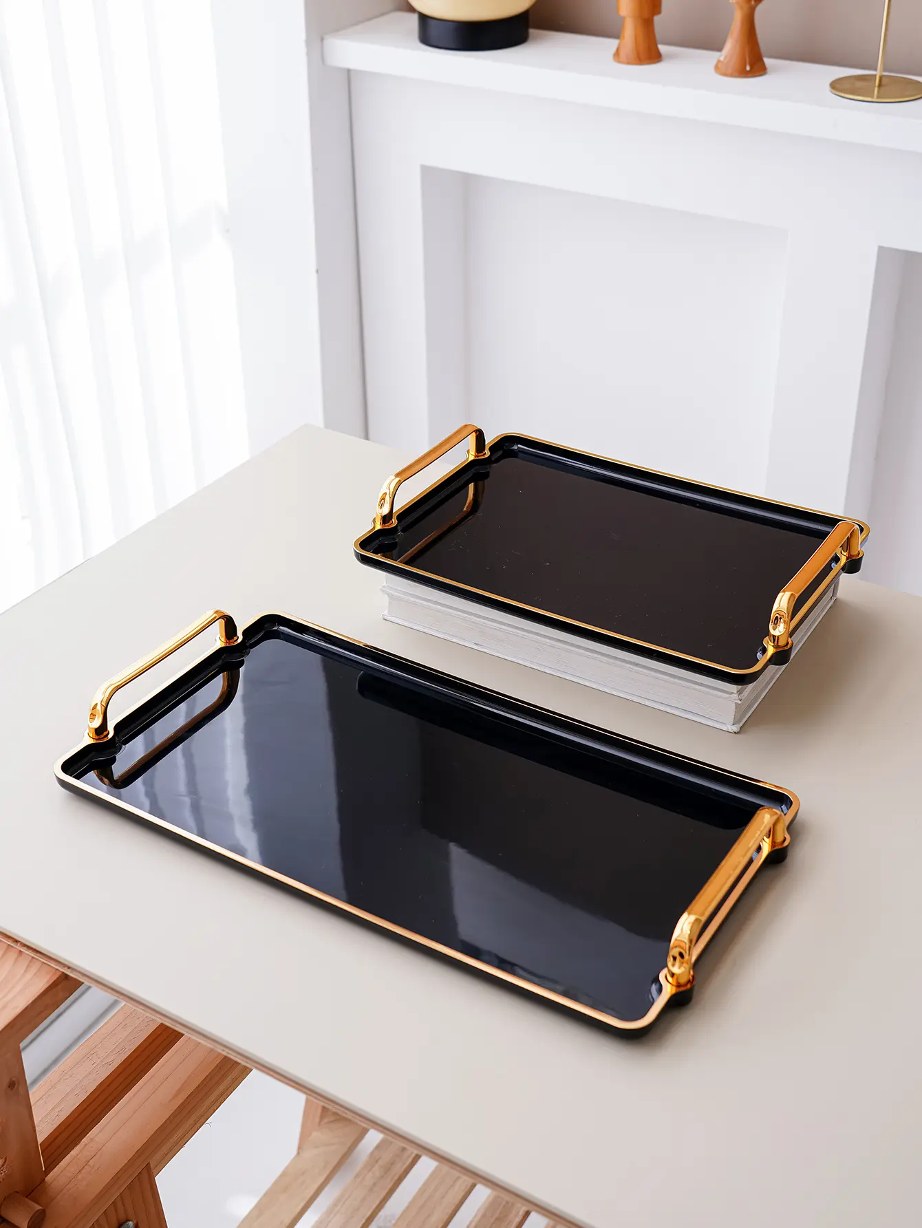Black Acrylic Serving Tray - Rectangular, Perfect for Kitchen Use, Wedding & Party Decor, Tea Party Setup & Home Display