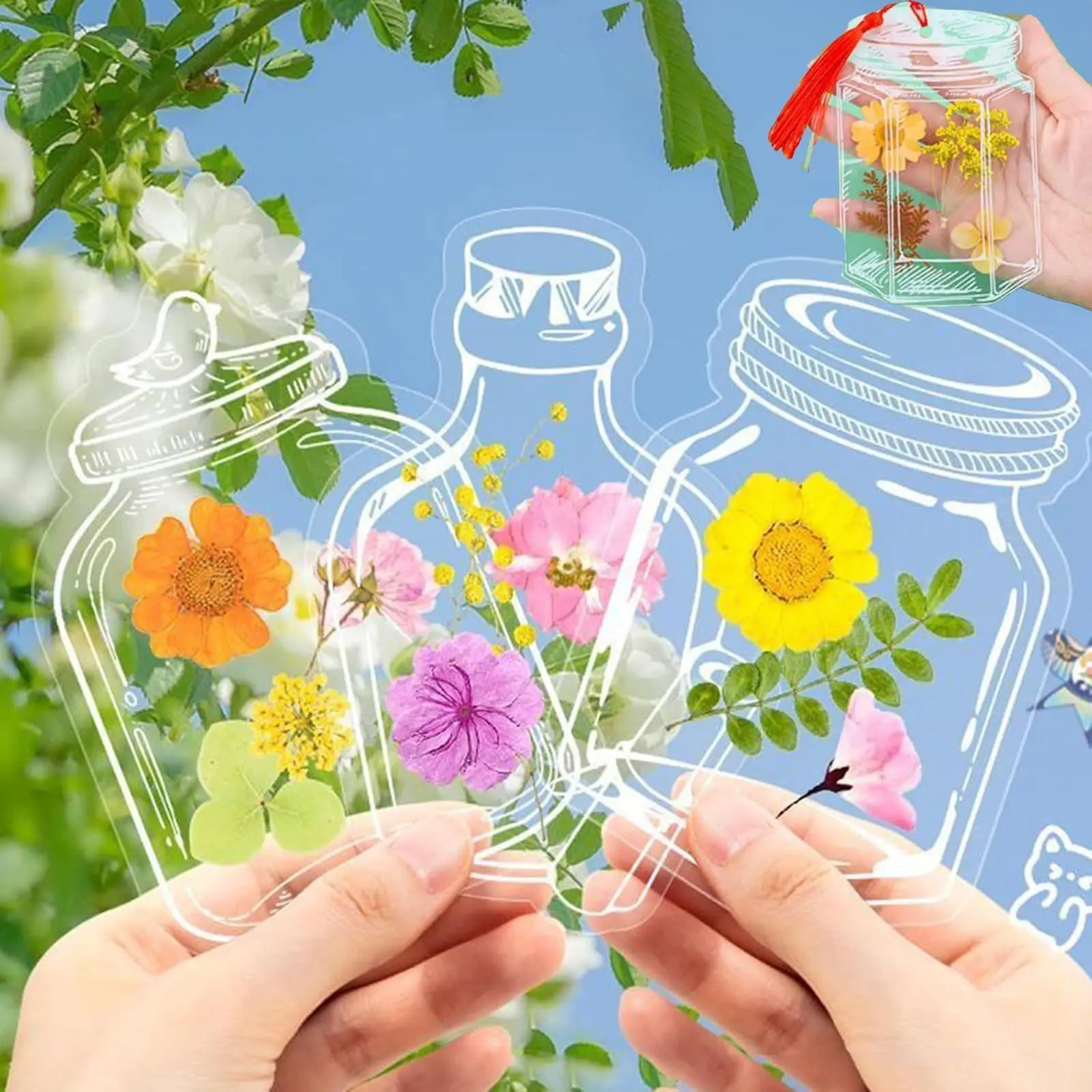 40/20 Pack Spring DIY Transparent Bookmarks and Tassels, Clear Page Clips for Handmade Stunning Dried Flower Bookmarks/Dried Flowers Wishing Bottle