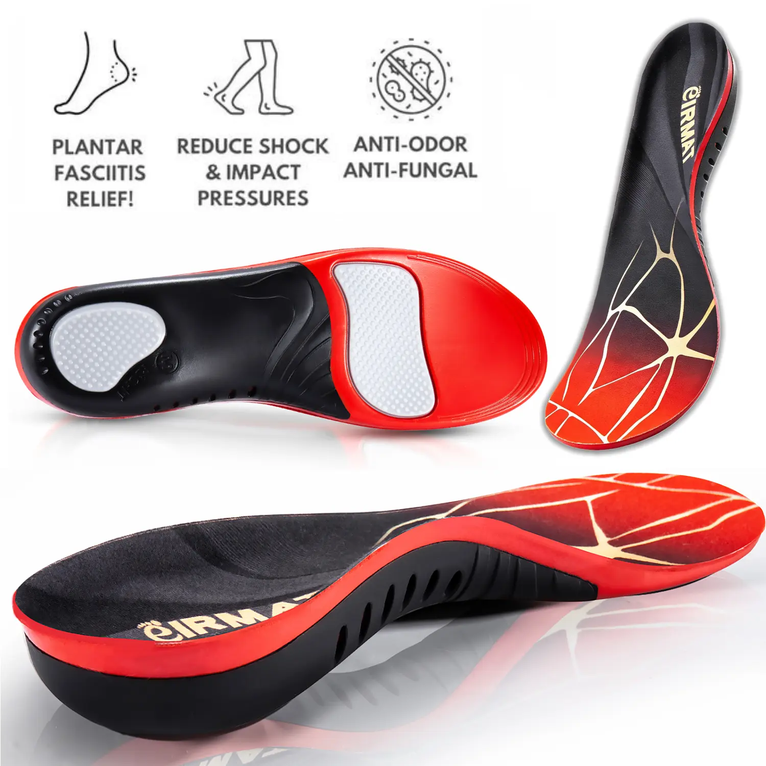 Plantar Fasciitis Relief Synthetic Arch Support Insoles & Heel Liners for Men & Women - EVA Cushioned, Shock-Absorbent, Breathable Shoe Inserts for Running, Standing All Day, High Arch, Acrylic