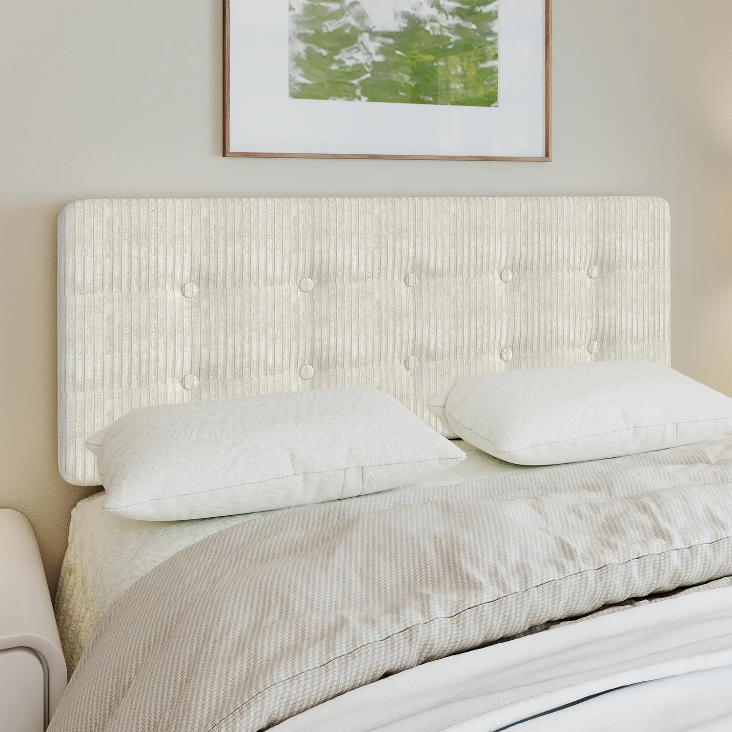 Peel & Stick Upholstered Headboard - Easy Self-Adhesive Fabric Headboard with Soundproof Wall Panels - Channel Tufted, Wall Mounted, No Tools Installation for Bedroom, Diamond Tufted Headboard, High-Resilience Foam