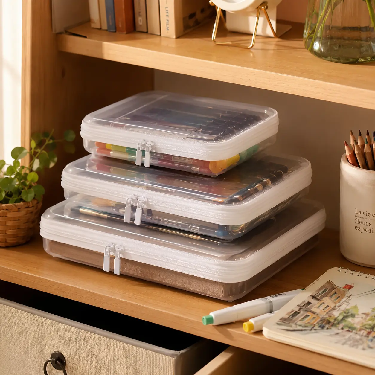 3 Pack Clear Travel Storage Case Set.Clear Travel Organizer Case Set, 3 Pack.Clear Portable Travel Storage Case Set
