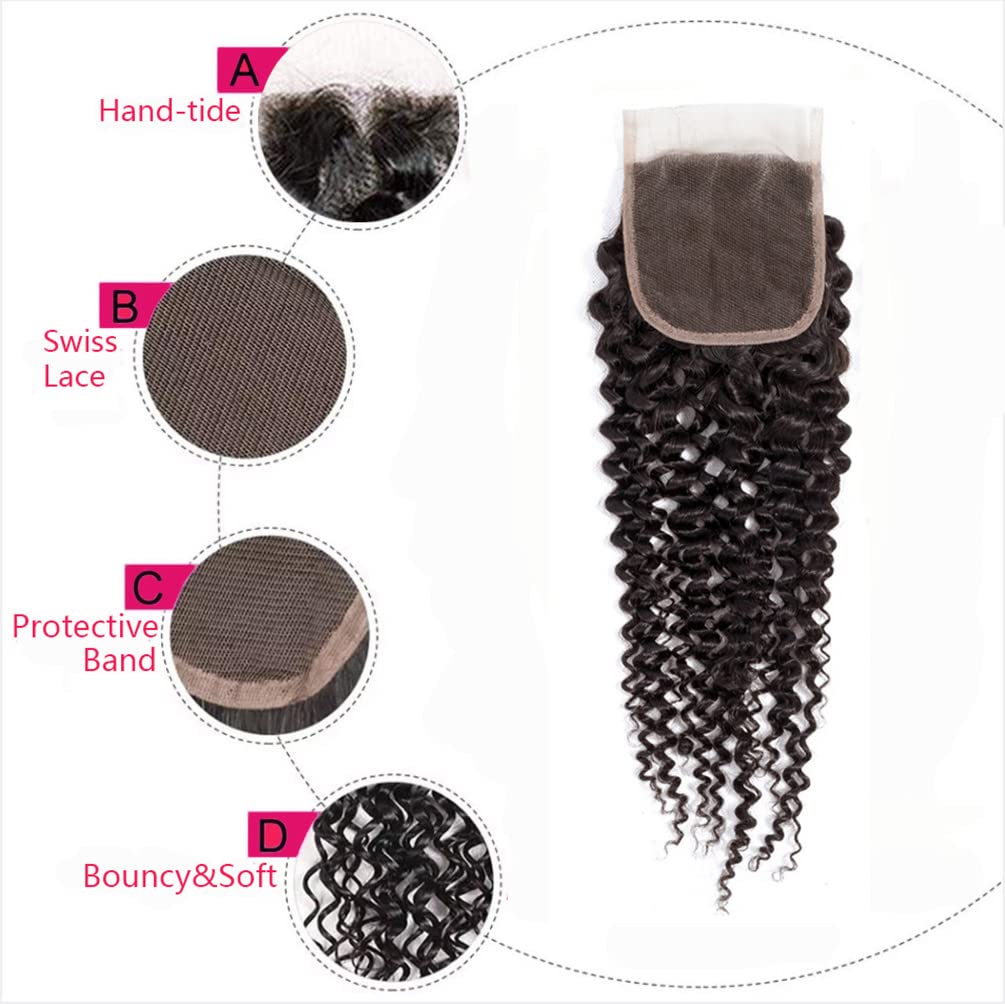 [Wequeen] Upgrade 2x6 4x4 Deep Wavy Kinky Curly Transparent Lace Closure Human Hair #1B Natural Black
