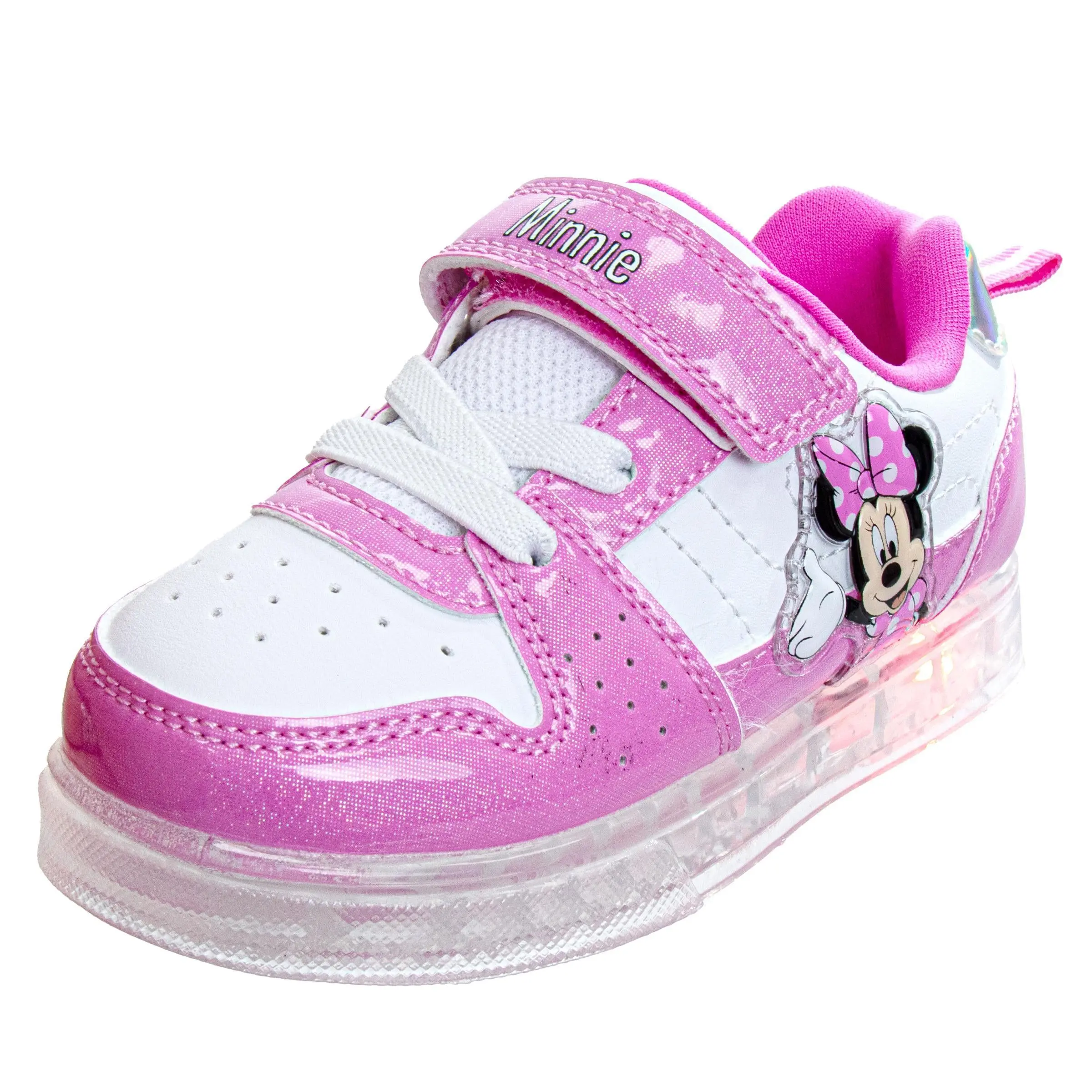 JOSMO KIDS Girls' Officially Licensed Minnie Mouse Polka Dot Casual Sneakers - Toddler/Little Kid, Cool Breathable Fabric, Easy Hook-and-Loop Strap, Cushioned Durable Outsole, All Seasons Playground Trainers (Size 11, 3-4 Years; 4-5 Years Option)