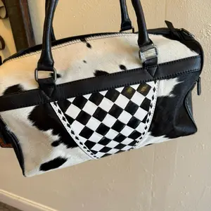 Western Rodeo tooled leather large speedy purse with hide